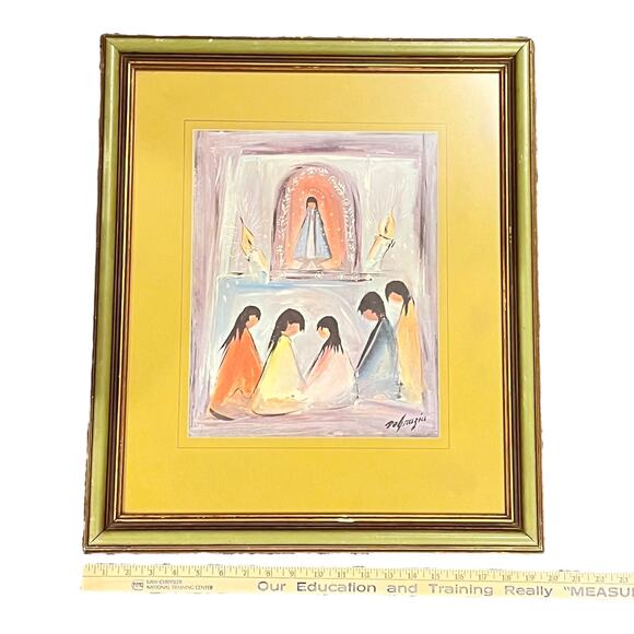 Ted DeGrazia Framed ART PRINT American Indians Very Very Silently Praying 23x19" - Picture 5 of 7